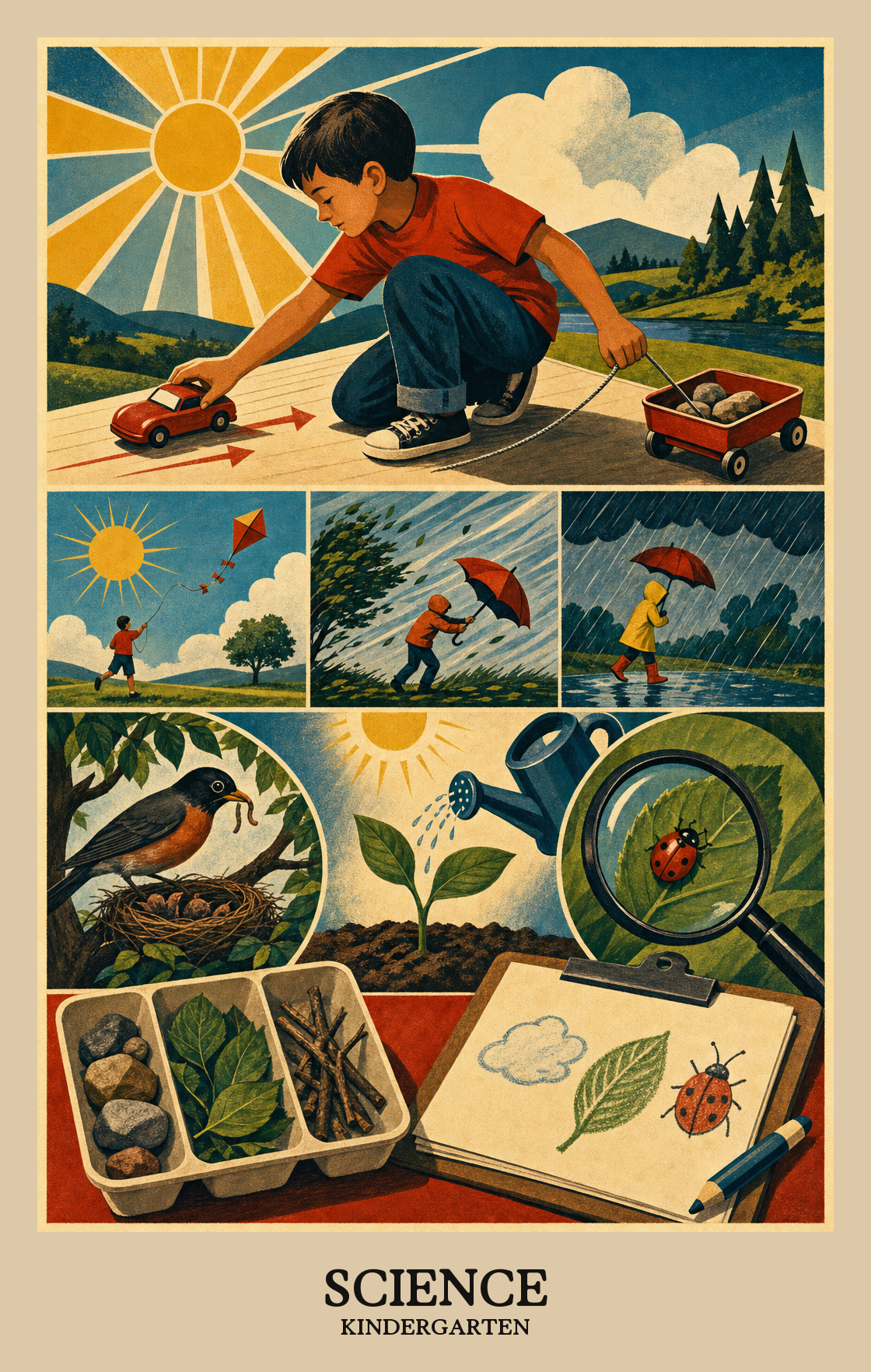 Illustration of what students learn in Kindergarten Science